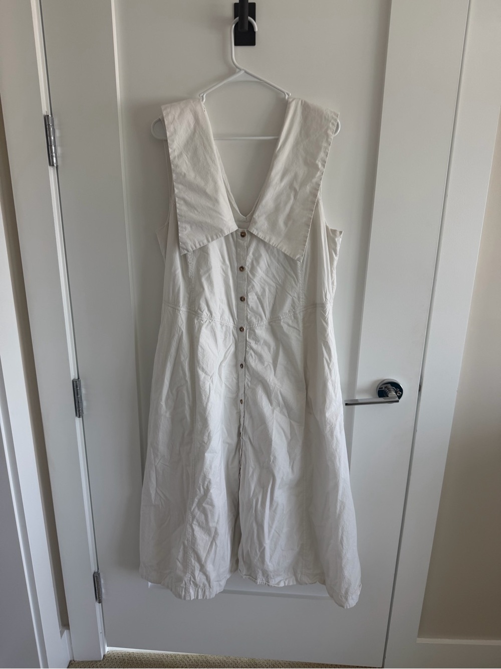Anthropologie Cream Button-Front Midi Dress with Wide Collar
